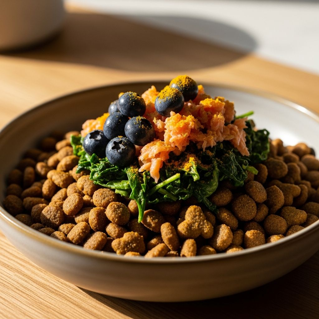 Enhance your dog's kibble with no-cook toppers packed with cognitive nutrients for sharper minds and better health.