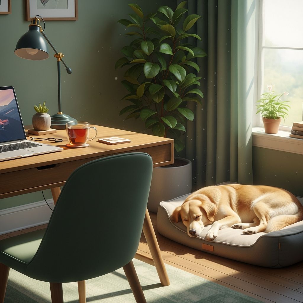 Quiet Canine: Home Office Harmony Master strategies to keep your dog calm and quiet during remote work, fostering a productive workspace without stress.